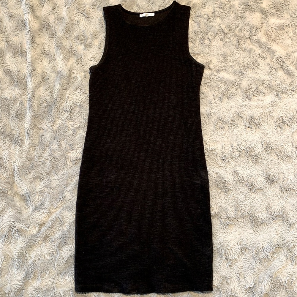 ZARA Black Cotton Fitted Midi Dress